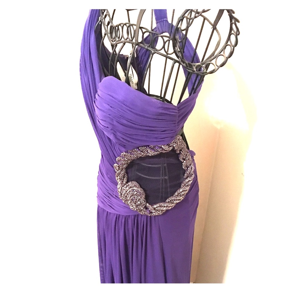 Terani 1 shoulder touched body mesh side gown